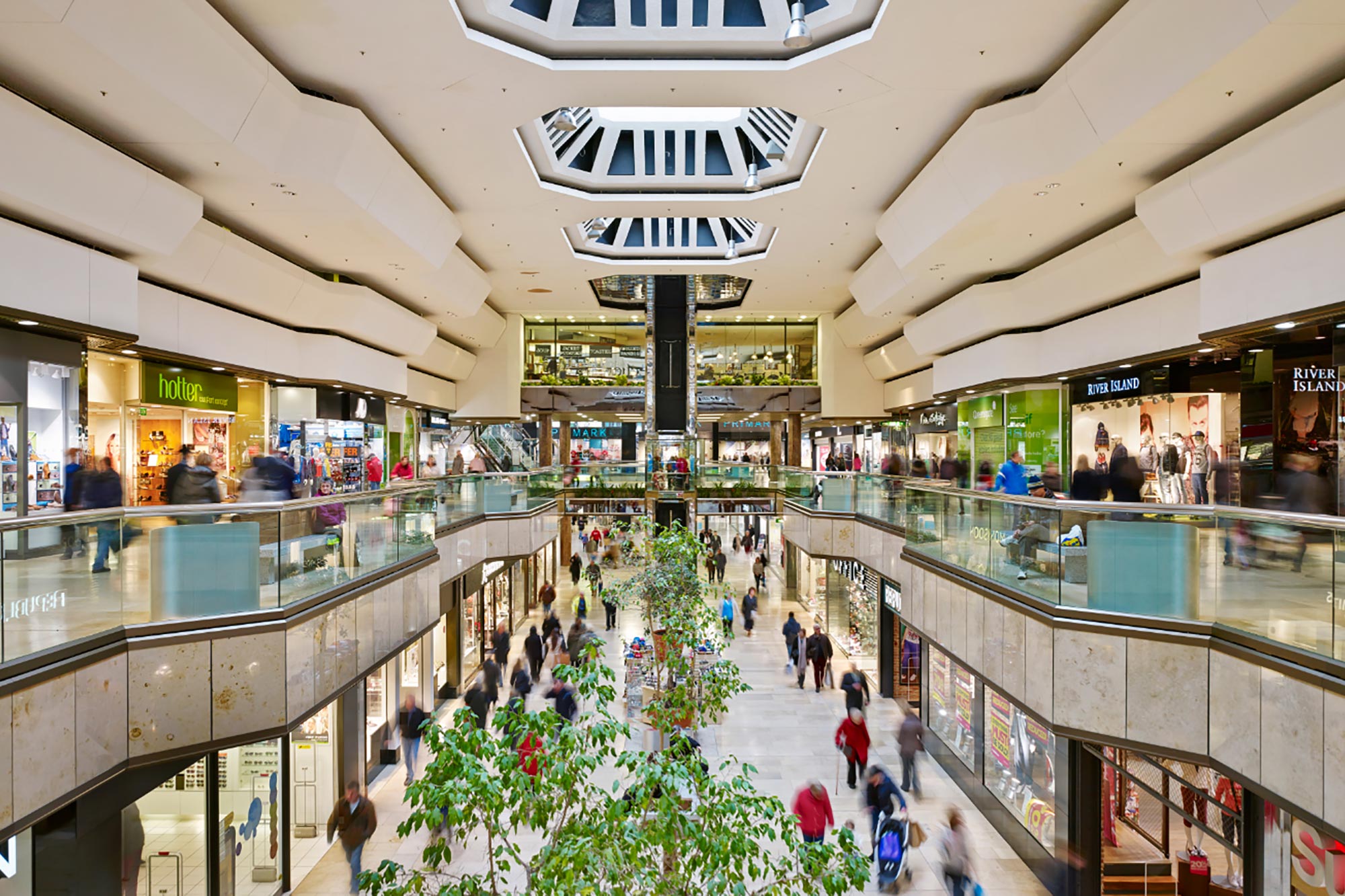 An image of Queensgate Shopping Centre in Peterborough, where Construction Interior Design have carried out construction work.