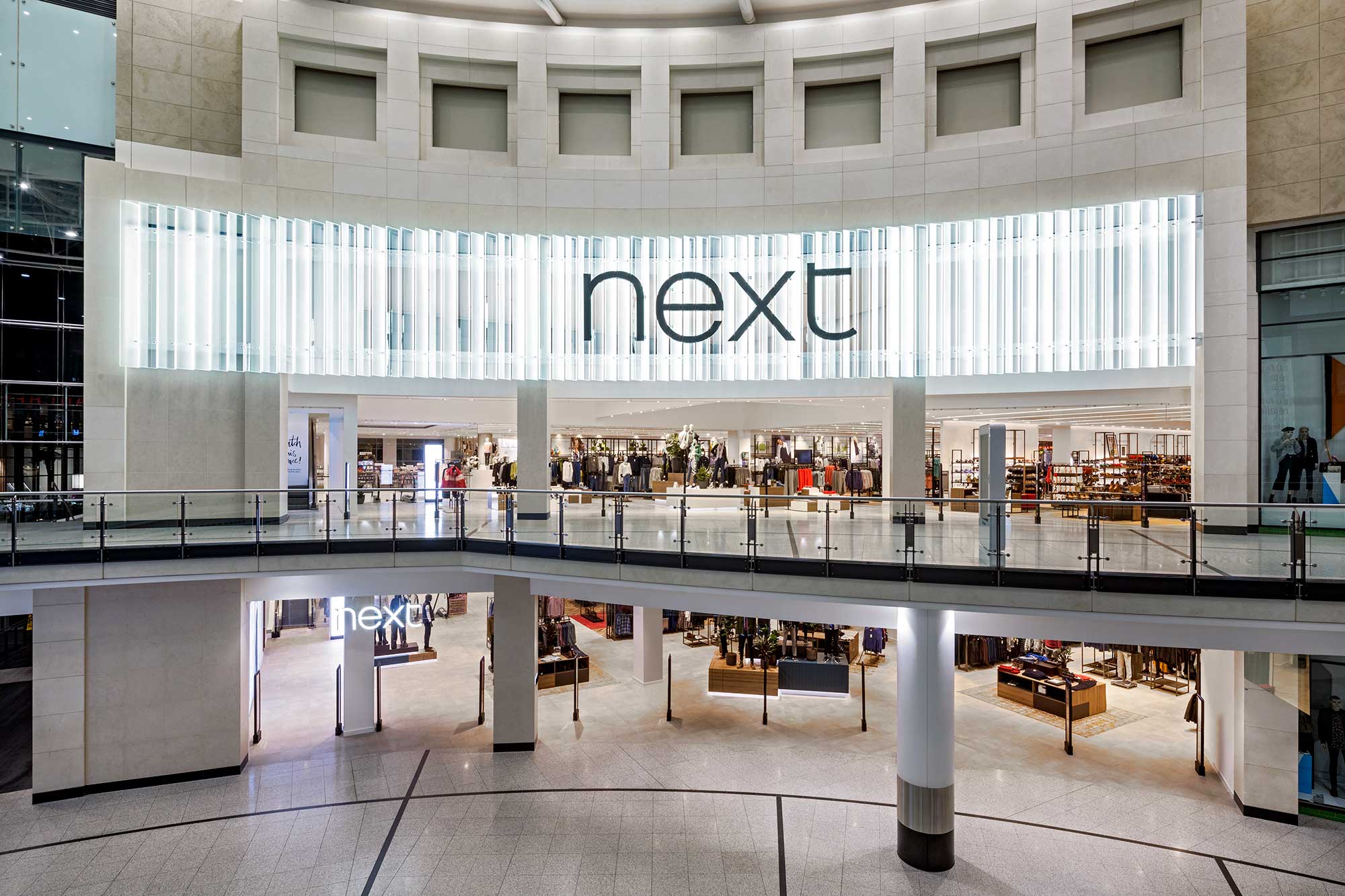 An image of both floors of the Next store in the Arndale Centre in Manchester, after extension and refurbishment from Construction Interior Design Ltd.